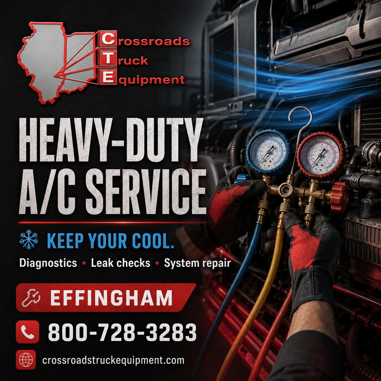 Heavy-duty truck air-conditioning service at Crossroads Truck Equipment in Effingham